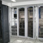 Server equipment inside a large organisational data centre.