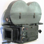 A professional video camera of the kind used by online creators in a studio.