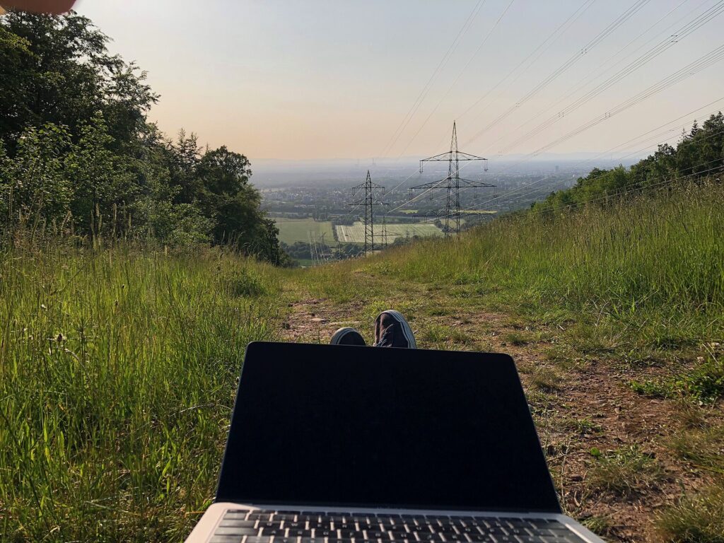 A person working remotely from home on a laptop