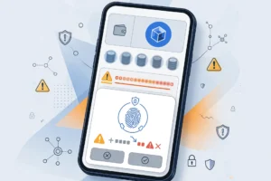 A smartphone showing a Coinbase Smart Wallet passkey prompt with a warning about opening the wrong crypto address.